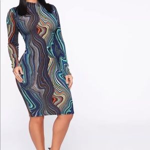Blue Long Sleeve Midi Dress